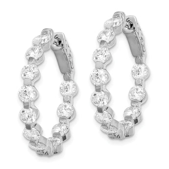 Sterling Shimmer Sterling Silver Rhodium-plated 22 Stone 3.5mm CZ In and Out Round Hinged Hoop Earrings - Birthstone Company