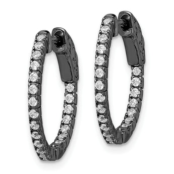 Sterling Shimmer Black Rhodium-plated 42 Stone 1.3mm CZ In and Out Round Hinged Hoop Earrings - Birthstone Company