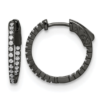 Sterling Shimmer Black Rhodium-plated 42 Stone 1.3mm CZ In and Out Round Hinged Hoop Earrings - Birthstone Company