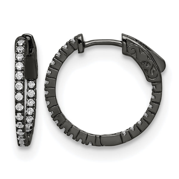 Sterling Shimmer Black Rhodium-plated 42 Stone 1.3mm CZ In and Out Round Hinged Hoop Earrings - Birthstone Company