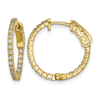 Sterling Shimmer Sterling Silver Gold-tone Flash Gold-plated 42 Stone 1.3mm CZ In and Out Round Hinged Hoop Earrings - Birthstone Company