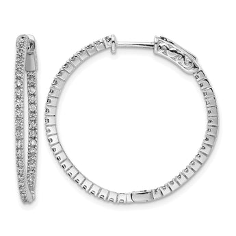 Sterling Shimmer Sterling Silver Rhodium-plated 80 Stone 1.25mm CZ In and Out Round Hinged Hoop Earrings - Birthstone Company