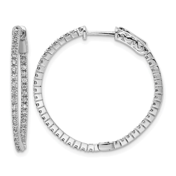 Sterling Shimmer Sterling Silver Rhodium-plated 80 Stone 1.25mm CZ In and Out Round Hinged Hoop Earrings - Birthstone Company