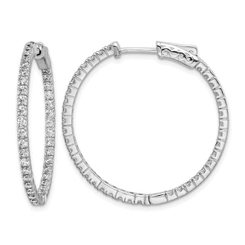Sterling Shimmer Sterling Silver Rhodium-plated 76 Stone 1.6mm CZ In and Out Round Hinged Hoop Earrings - Birthstone Company