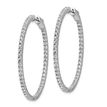 Sterling Shimmer Sterling Silver Rhodium-plated 100 Stone 1.6mm CZ In and Out Round Hinged Hoop Earrings - Birthstone Company