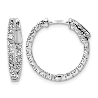 Sterling Shimmer Sterling Silver Rhodium-plated 34 Stone 1.9mm CZ In and Out Round Hinged Hoop Earrings - Birthstone Company