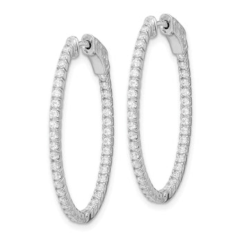 Sterling Shimmer Sterling Silver Rhodium-plated 78 Stone 1.3mm CZ In and Out Oval Hinged Hoop Earrings - Birthstone Company