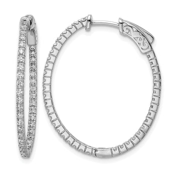 Sterling Shimmer Sterling Silver Rhodium-plated 78 Stone 1.3mm CZ In and Out Oval Hinged Hoop Earrings - Birthstone Company
