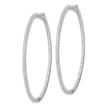 Sterling Shimmer Sterling Silver Rhodium-plated 160 Stone 1.3mm CZ In and Out Oval Hinged Hoop Earrings - Birthstone Company
