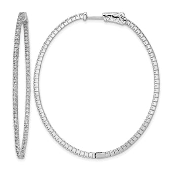 Sterling Shimmer Sterling Silver Rhodium-plated 160 Stone 1.3mm CZ In and Out Oval Hinged Hoop Earrings - Birthstone Company