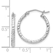 Sterling Silver Rhodium Plated Diamond-cut 2x20mm Hoop Earrings