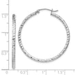 Sterling Silver Rhodium Plated Diamond-cut 2x35mm Hoop Earrings