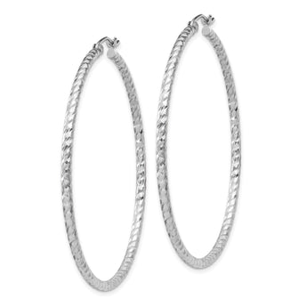 Sterling Silver Rhodium Plated Diamond-cut 2x50mm Hoop Earrings