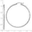 Sterling Silver Rhodium Plated Diamond-cut 2x50mm Hoop Earrings