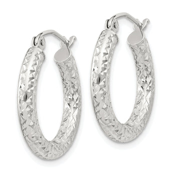 Sterling Silver D/C 3x20mm Hoop Earrings