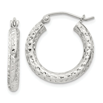 Sterling Silver D/C 3x20mm Hoop Earrings