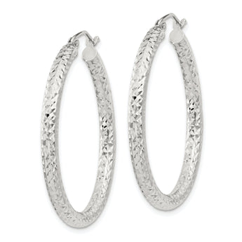 Sterling Silver D/C 3x35mm Hoop Earrings