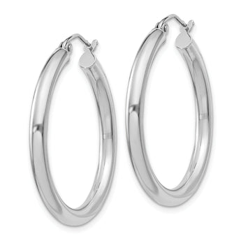 Sterling Silver Rhodium-plated 3mm Round Hoop Earrings