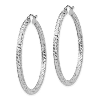 Sterling Silver Rhodium-plated D/C 3x45mm Hoop Earrings