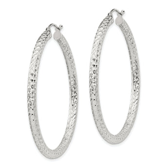 Sterling Silver D/C 3x45mm Hoop Earrings