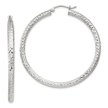 Sterling Silver D/C 3x45mm Hoop Earrings