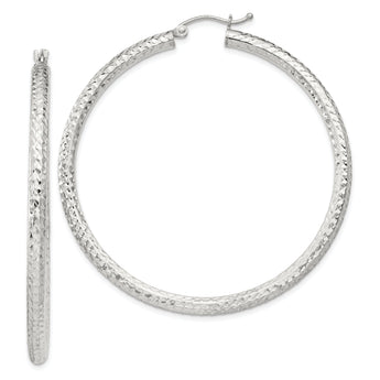 Sterling Silver D/C 3x50mm Hoop Earrings