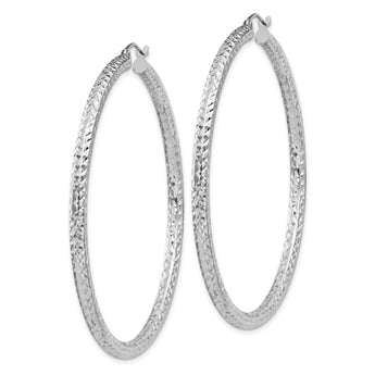 Sterling Silver Rhodium-plated D/C 3x55mm Hoop Earrings