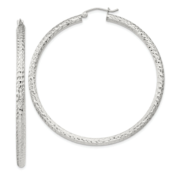 Sterling Silver D/C 3x55mm Hoop Earrings