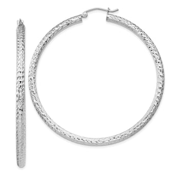 Sterling Silver Rhodium-plated D/C 3x55mm Hoop Earrings