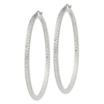 Sterling Silver D/C 3x60mm Hoop Earrings