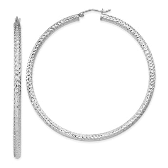 Sterling Silver Rhodium-plated D/C 3x60mm Hoop Earrings