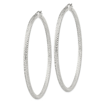 Sterling Silver D/C 3x65mm Hoop Earrings