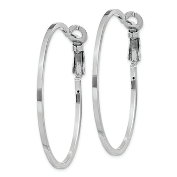 Sterling Silver RH-plated 1.5x40mm Omega Back Round Hoop Earrings