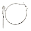 Sterling Silver RH-plated 1.5x40mm Omega Back Round Hoop Earrings