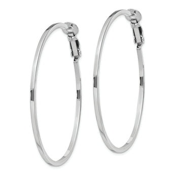 Sterling Silver RH-plated 1.5x50mm Omega Back Round Hoop Earrings