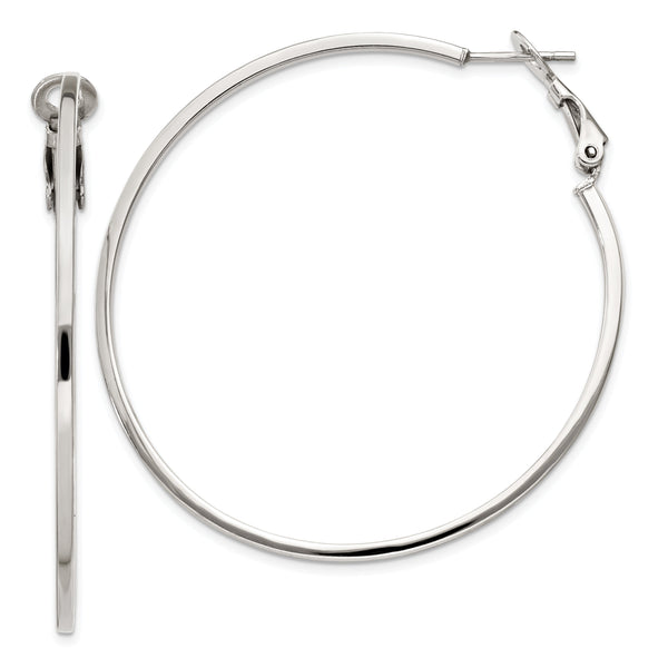 Sterling Silver RH-plated 1.5x50mm Omega Back Round Hoop Earrings