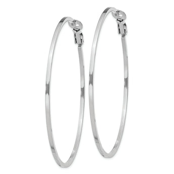 Sterling Silver RH-plated 1.5x60mm Omega Back Round Hoop Earrings