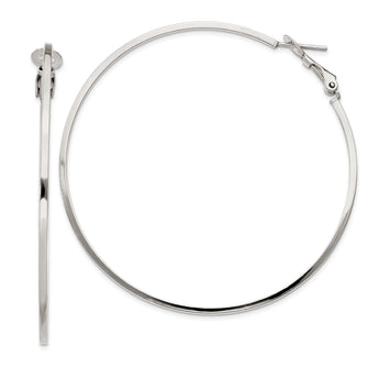 Sterling Silver RH-plated 1.5x60mm Omega Back Round Hoop Earrings