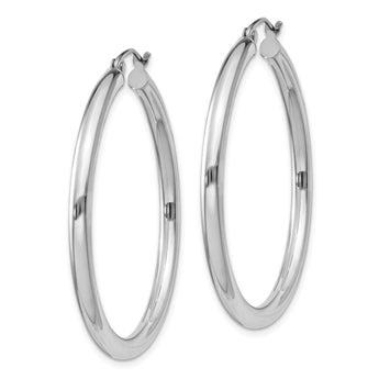 Sterling Silver Rhodium-plated 3mm Round Hoop Earrings