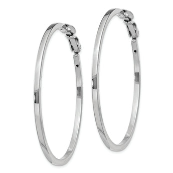 Sterling Silver RH-plated 2x50mm Omega Back Round Hoop Earrings