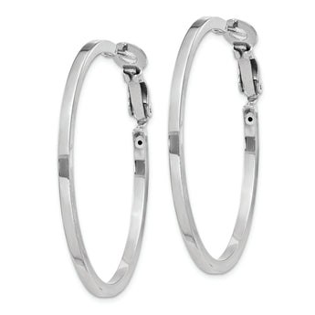 Sterling Silver RH-plated 2x40mm Omega Back Round Hoop Earrings