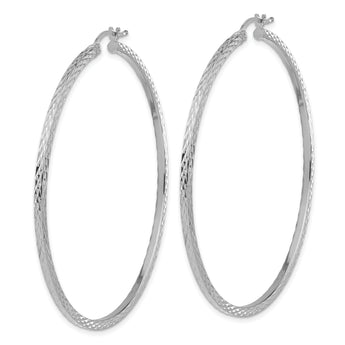 Sterling Silver Rhodium-plated Diamond-cut 2x60mm Square Tube Hoop Earrings