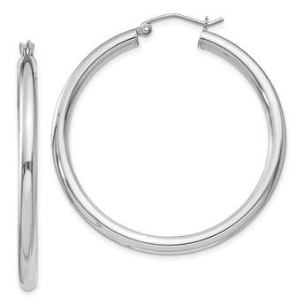 Sterling Silver Rhodium-plated 3mm Round Hoop Earrings