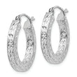 Sterling Silver Rhodium-plated Diamond-cut 3x20mm Square Tube Hoop Earrings