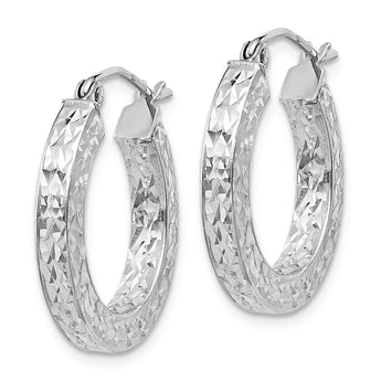 Sterling Silver Rhodium-plated Diamond-cut 3x20mm Square Tube Hoop Earrings