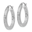 Sterling Silver Rhodium-plated Diamond-cut 3x25mm Square Tube Hoop Earrings