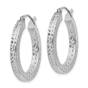 Sterling Silver Rhodium-plated Diamond-cut 3x25mm Square Tube Hoop Earrings