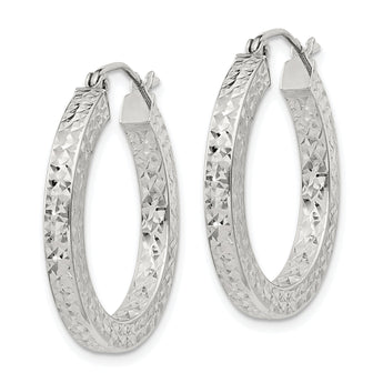 Sterling Silver D/C 3x25mm Square Tube Hoop Earrings