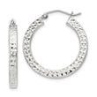 Sterling Silver D/C 3x25mm Square Tube Hoop Earrings