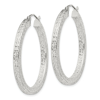 Sterling Silver D/C 3x35mm Square Tube Hoop Earrings